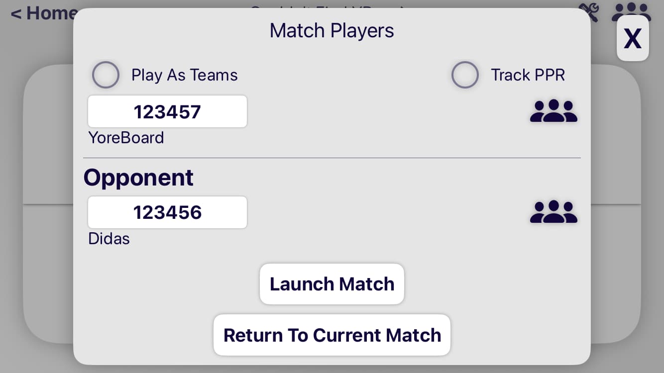 UI for adding and removing players from a match.