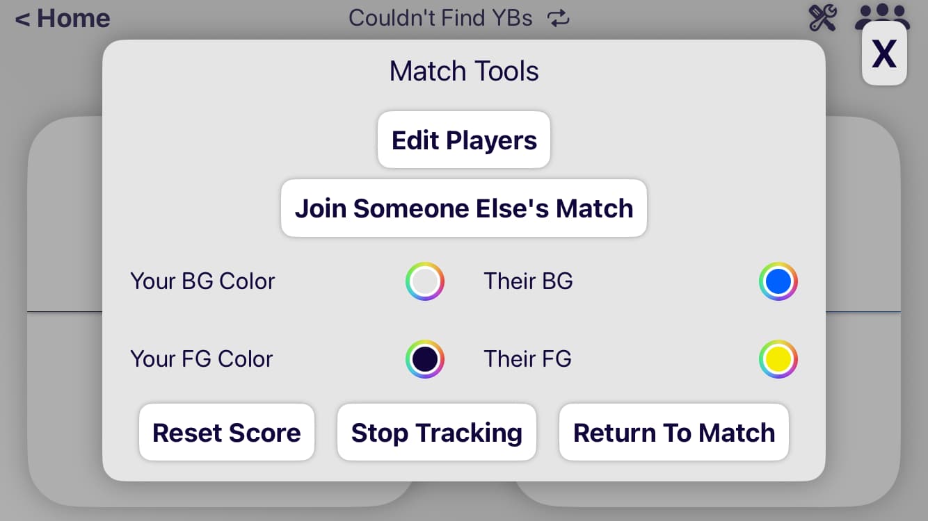 UI for changing match settings