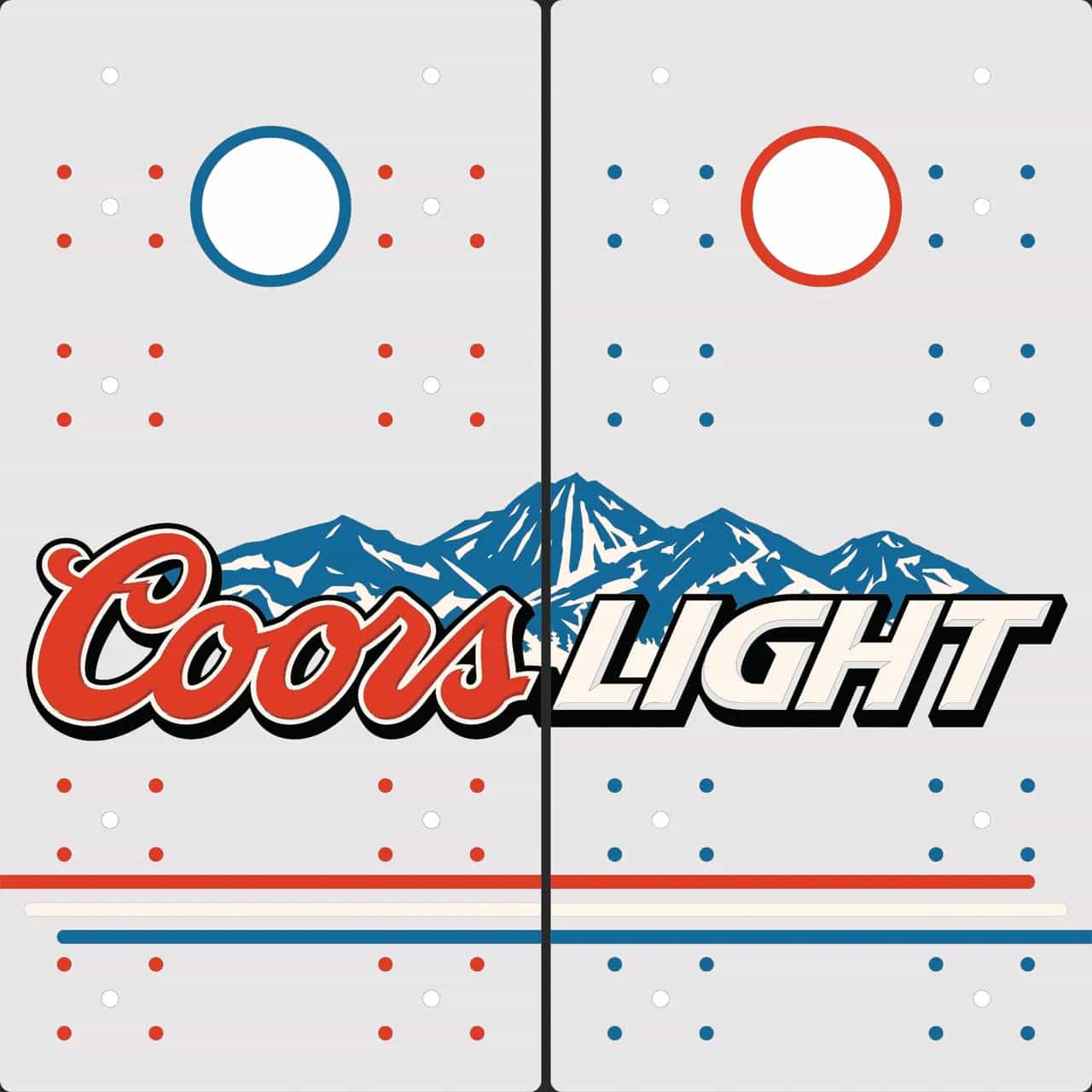 Mock-up of a pair of YoreBoard cornhole boards showcasing detailed hand-stained Coors Light branding.