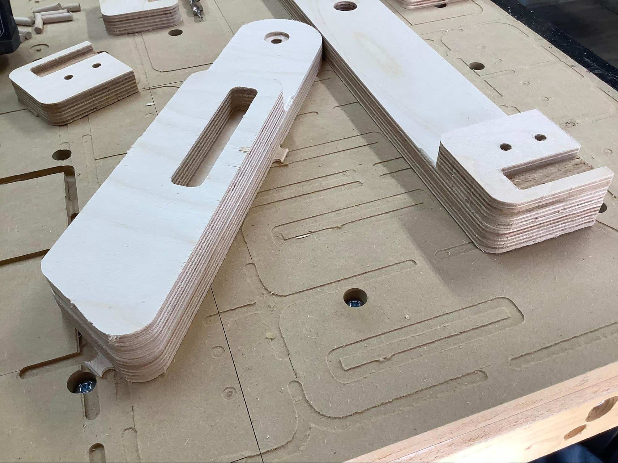 Image showing the installed leg and foot beef components of a cornhole board.