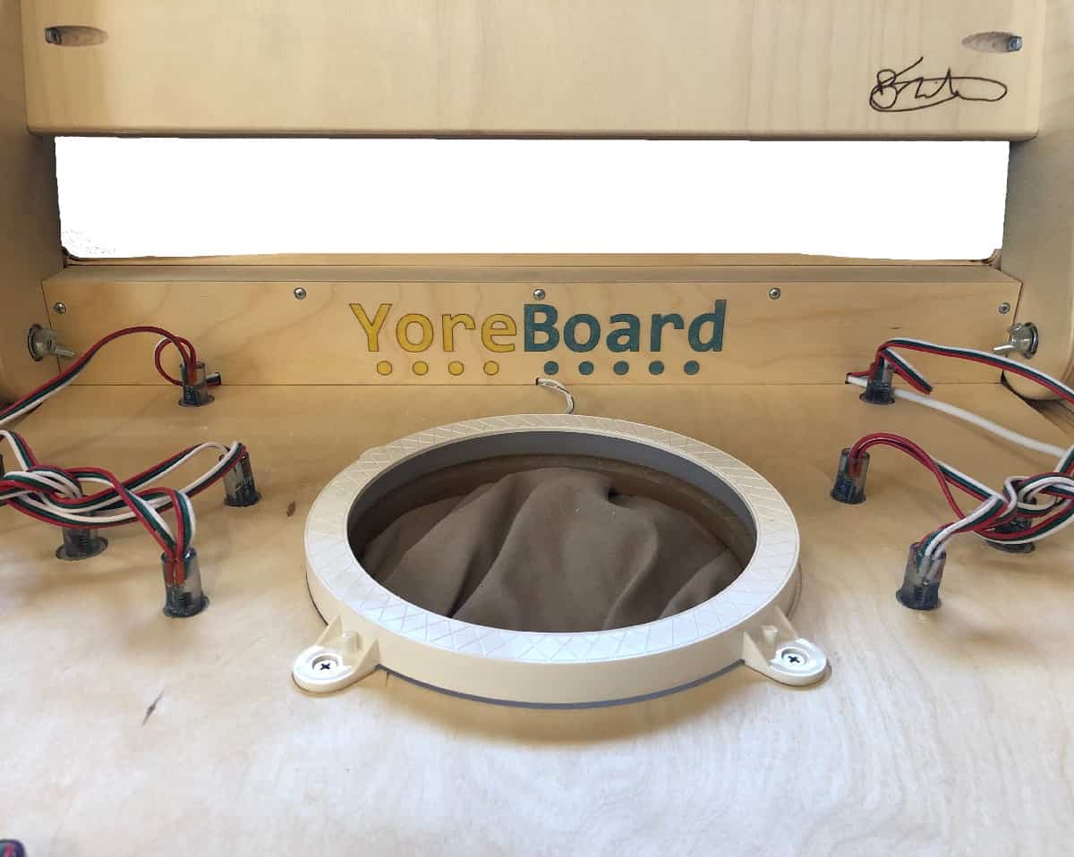 Image of a YoreBoard corhole electronics box and LED ring after installation.