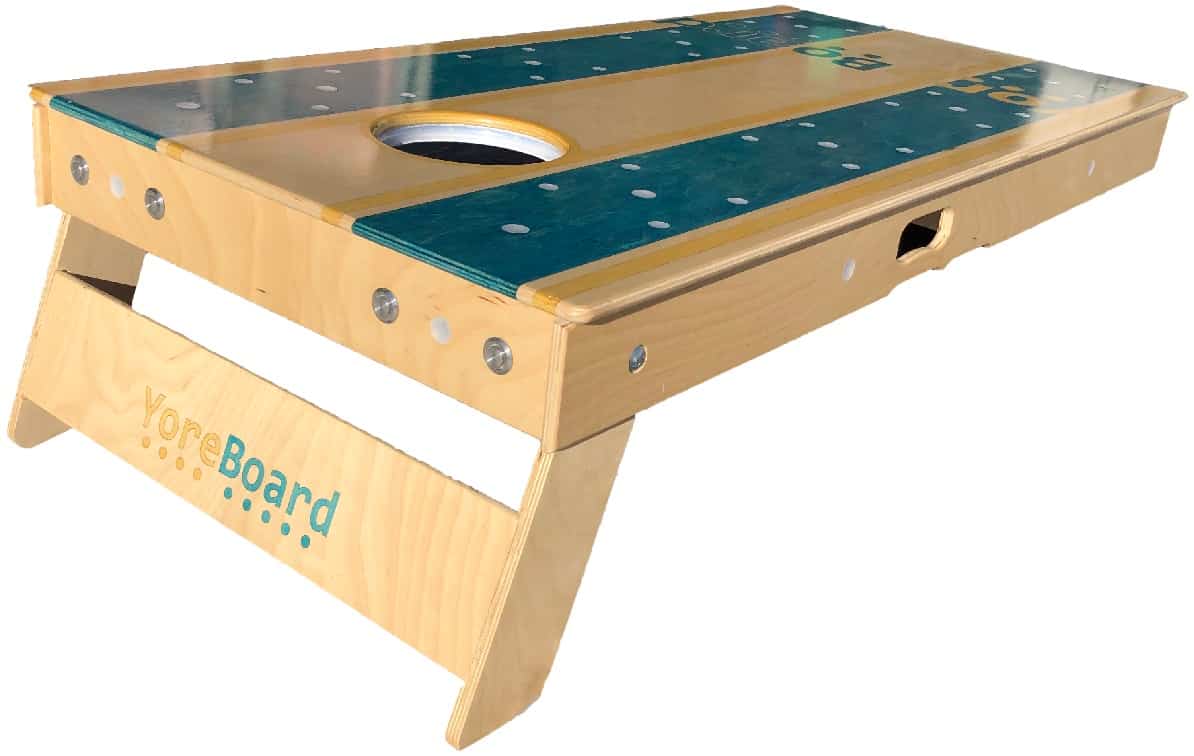 Side view of a YoreBoard cornhole board.
