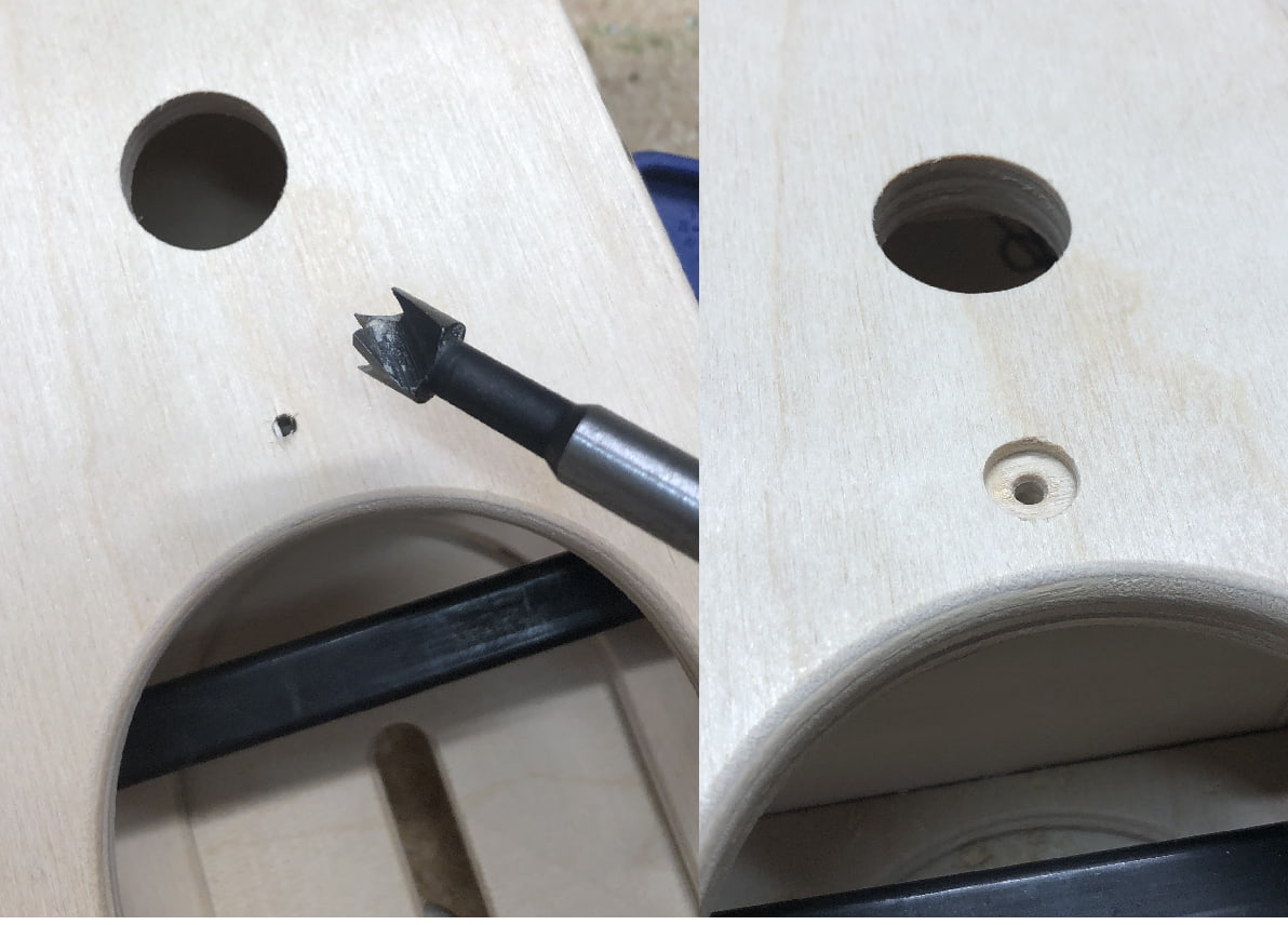 Image of forstner bit used to countersink screw.