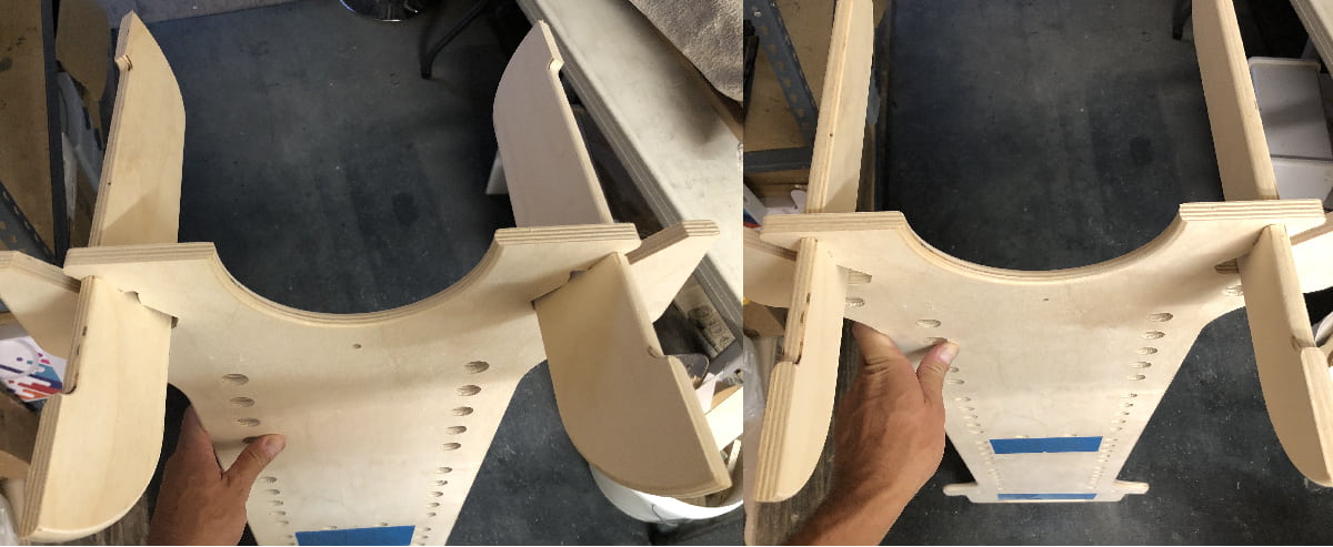Images of YoreBoard score towers demonstrating how the legs are locked into place.