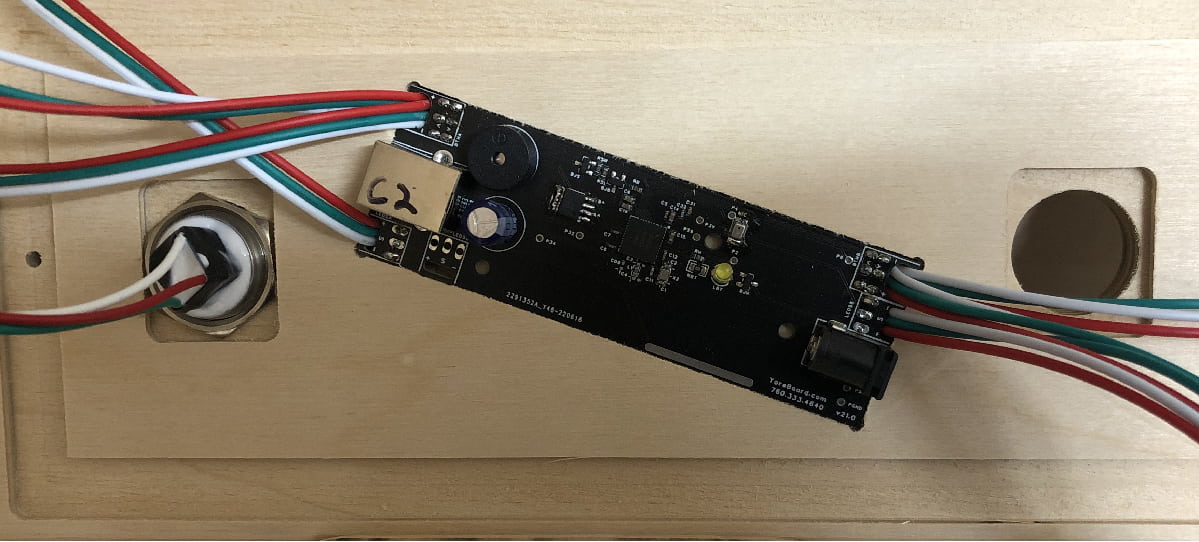 Image of YoreBoard printed circuit board (PCB) intsalled into score tower.